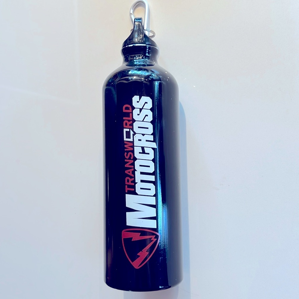 Transworld Motocross Metal water bottle with key chain hook. 9.5”